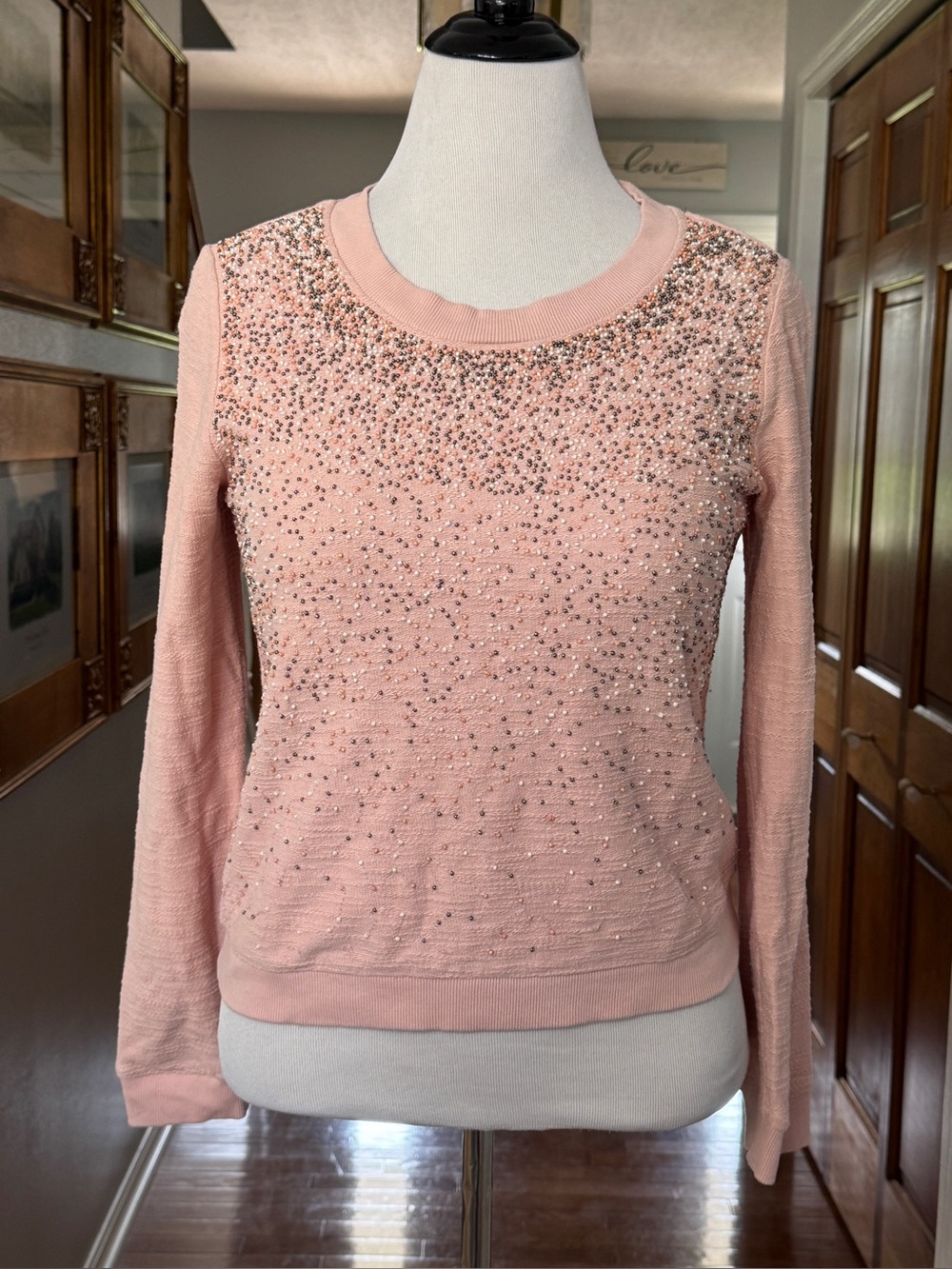 Hinge Pink embellished beaded bedazzled cotton sweatshirt‎ top M